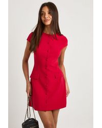 Boohoo - Tailored Cap Sleeve Button Through Mini Shift Dress - Lyst