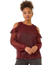 Roman - Shimmer Plisse Cold Shoulder Top - Lyst