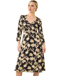 Roman - Petite Floral Gathered Stretch Midi Dress - Lyst