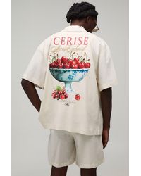 BoohooMAN - Cherry Back Print Oversized Shirt & Short Set - Lyst
