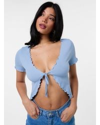 Pink Vanilla - Lettuce Hem Tie Front Top - Lyst