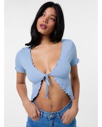 Pink Vanilla - Lettuce Hem Tie Front Top - Lyst