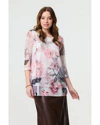 Izabel London - Abstract Print Mesh Layer 3/4 Sleeve Tunic - Lyst