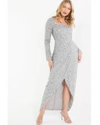 Quiz - Grey Sequin Wrap Maxi Dress - Lyst