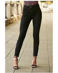 Sosandar - Rose Button Front Skinny Jeans Cotton - Lyst