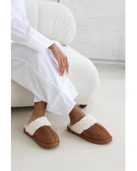 Where's That From - Wheres 'Xandra' Suede Mule Slippers With Cosy Faux Fur Trim - Lyst