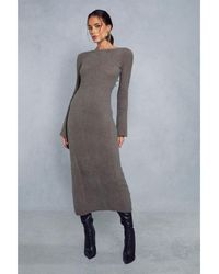 MissPap - Premium Fluffy Knitted Backless Split Detail Maxi Dress - Lyst