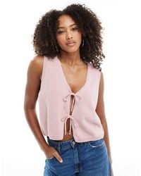 ASOS - V Neck Knitted Tank Top With Bow Tie Front - Lyst