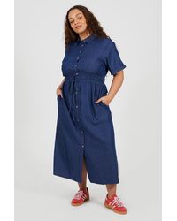 Brave Soul - Curve Short Sleeve Chambray Midi Shirt Dress - Lyst