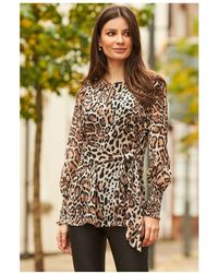 Sosandar - Leopard Print Tie Front Top - Lyst