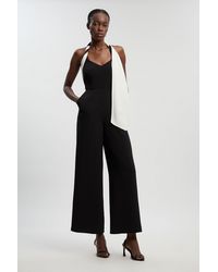 Karen Millen - Soft Tailored Colour Block Detail Halter Neck Jumpsuit - Lyst