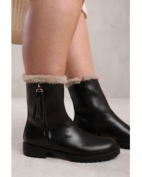 Where's That From - Chunky Faux Fur Trim Boots - Lyst