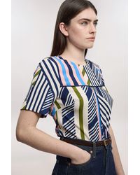 Karen Millen - Petite Geo Print Twill Cap Sleeve Woven Top - Lyst