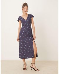 ASOS - V Neck Flutter Sleeve Midi Tea Dress - Lyst