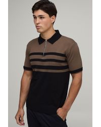 BoohooMAN - Regular Fit 1/4 Zip Striped Knitted Polo - Lyst