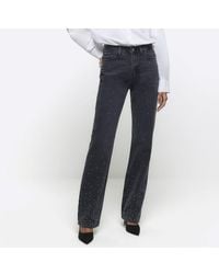 River Island - Straight Jeans Embellished Stove Pipe Cotton - Lyst