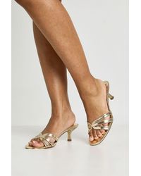Boohoo - Wide Fit Metallic Strappy Low Stiletto Heeled Mules - Lyst