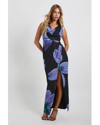 Boohoo - Mesh Floral Wrap Cowl Maxi Dress - Lyst