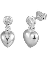 The Jewellery Stockroom - Sterling Cubic Zirconia Heart Drop Stud Earring - Lyst