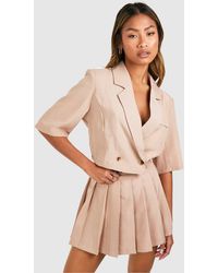 Boohoo - Linen Look Boxy Crop Blazer - Lyst