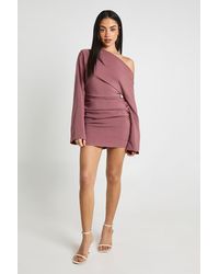 Boohoo - Flared Sleeve Off The Shoulder Ruched Mini Dress - Lyst