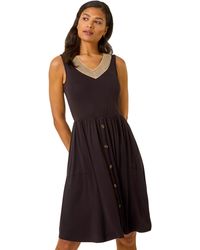Roman - Contrast V-Neck Stretch Midi Dress - Lyst