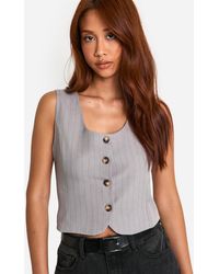 Boohoo - Pinstripe Square Neck Crop Waistcoat - Lyst