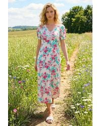 Roman - Floral Lace Trim Midi Dress - Lyst