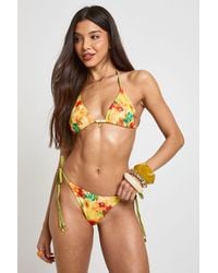 Boohoo - Abstract Floral Print Triangle Top And Tie Side Bikini Bottoms - Lyst