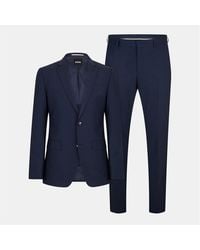 BOSS - Solid Patterned Notch Collared Suit Jacket With Flap And Chest Pocket - Lyst