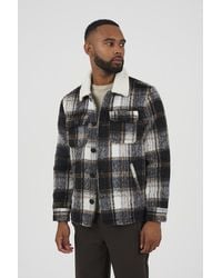 Brave Soul - Brushed Check Jacket With Sherpa Collar - Lyst