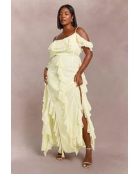 Boohoo - Plus Chiffon Ruffle Cold Shoulder Maxi Dress - Lyst