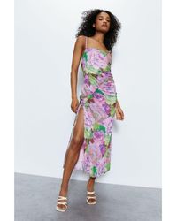 Warehouse - Floral Printed Ruched Detail Dress - Lyst