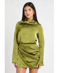 Boohoo - Satin High Cowl Wrap Mini Dress - Lyst