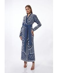 Karen Millen - Petite Premium Pearl Embellished Denim Woven Blazer Midi Dress - Lyst