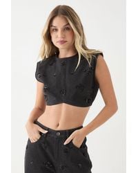 MissPap - Denim Embellished Crop Top - Lyst