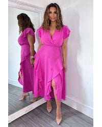 AX Paris - Cerise Frill Detail Double Split Skirt Midi Dress - Lyst