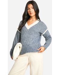 Boohoo - Maternity Soft Knit Contrast Detail Knitted V Neck Jumper - Lyst