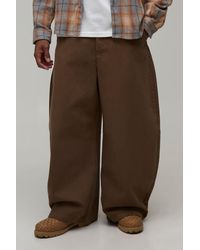 BoohooMAN - Barrell Leg Half & Waistband Washed Twill Trousers - Lyst