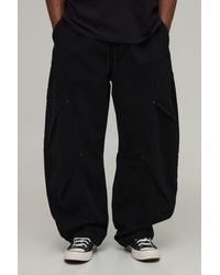 BoohooMAN - Elasticated Waist Balloon Fit Double Leg Pleat Detail Twill Trousers - Lyst