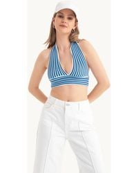 Hiccup - Striped Deep V Neck Halter Backless Crop Top - Lyst