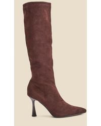 Sosandar - Dark Faux Suede Knee High Flared Heel Boots - Lyst
