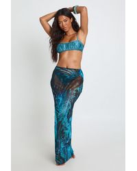 Boohoo - Abstract Print Sheer Mesh Maxi Beach Skirt - Lyst