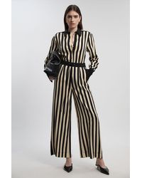 Karen Millen - Mono Fluid Stripe Cotton Mix Woven Trouser - Lyst