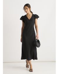 Gini London - V Neck Ruffle Bias Midi Dress - Lyst