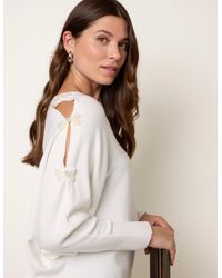 Blue Vanilla - V-Neck Batwing Shoulder Pearl Detailing Jumper - Lyst