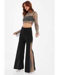 Quiz - Diamante Embelished Wide Leg Trousers - Lyst