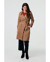 Izabel London - Suede Tie Waist Button Front Trench Coat - Lyst