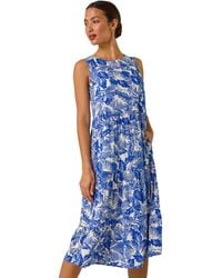 Roman - Leaf Print Tiered Smock Midi Dress - Lyst