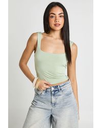 Boohoo - Double Layer Slinky Square Neck Crop Top - Lyst